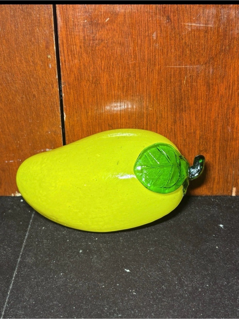 Handmade Lime Green Glass Mango Sculpture - Decorative Home Art